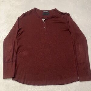 Wings + Horns Long‎ Sleeve Henley Shirt Men's Sz Large Red Made In Canada *READ